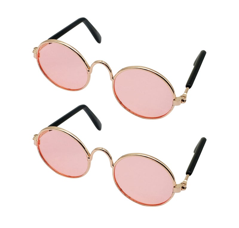YAODHAOD Pet Sunglasses Classic Retro Circular Metal Prince Sunglasses Funny Cute Puppy Cat Teacher Bachelor Cosplay Glasses Pet Photos Props for Small Dog Catï¼ˆ2 Packï¼‰ (Pink) - Image 1